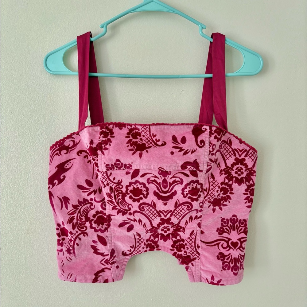 Urban Outfitters Pink Magenta Velvet Trixie Corset Top Ribbon Straps Size Medium - Picture 3 of 8